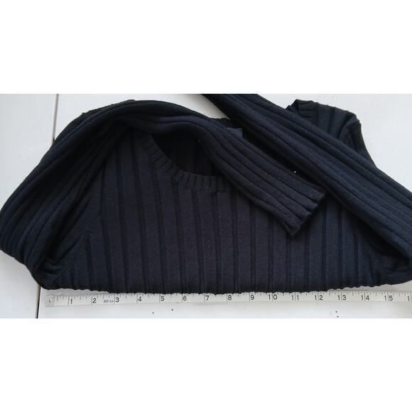 Express Black Stretch Ribbed Crop Crew Neck Sweater Womens LG Goth Academia - Picture 7 of 9